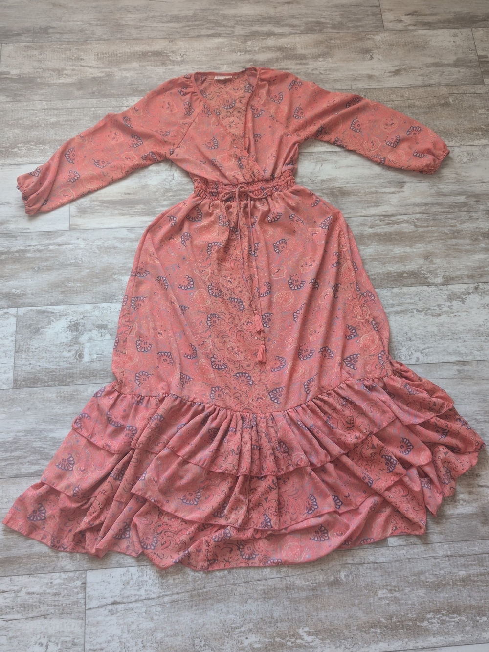 Anthropologie - boemo Coral Paisley Tiered Maxi Dress Bohemian